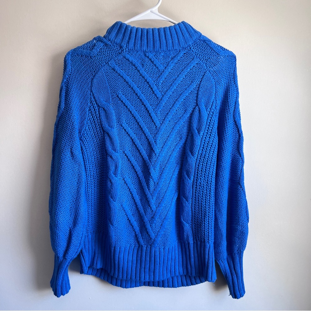 Loft Blue Stitch Cable Knit Chunky Pullover Mockneck Sweater - Picture 4 of 5